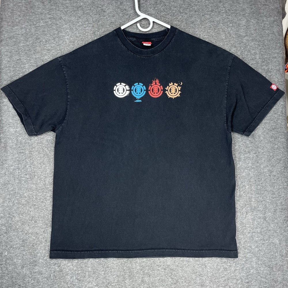 Vintage Y2K Element Skateboard Shirt Mens XXL Black Wind Water Fire Earth Logo